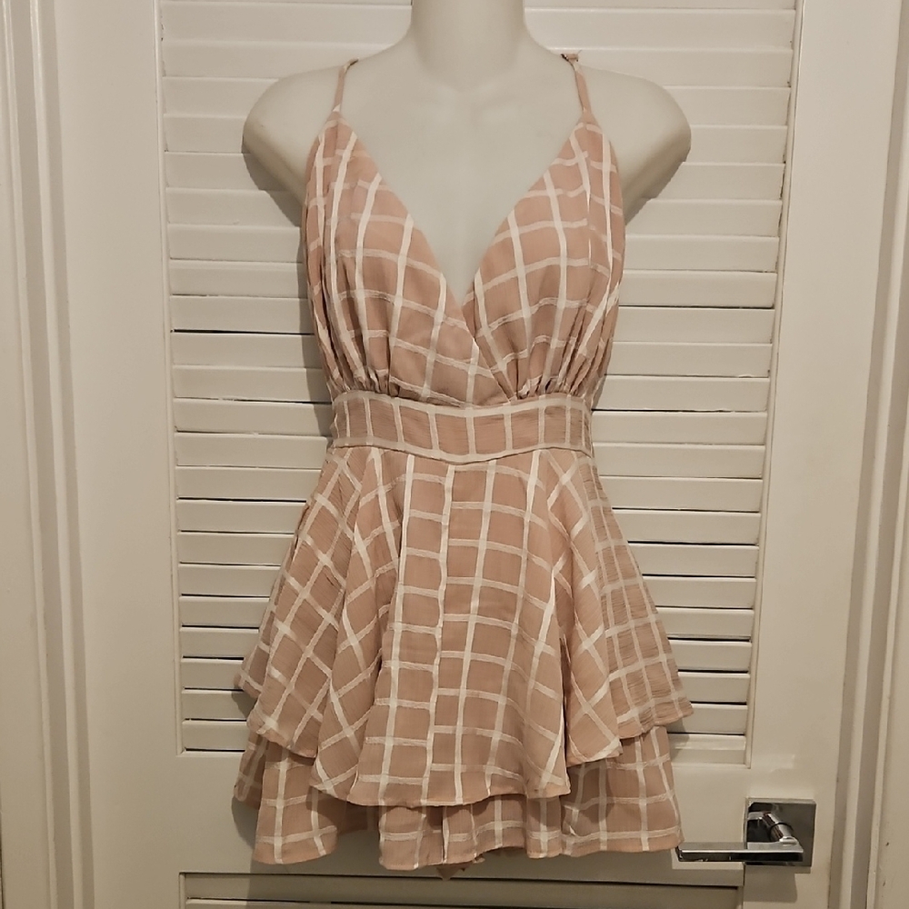 Pink and White Tiered Ruffled Mini Jumpsuit